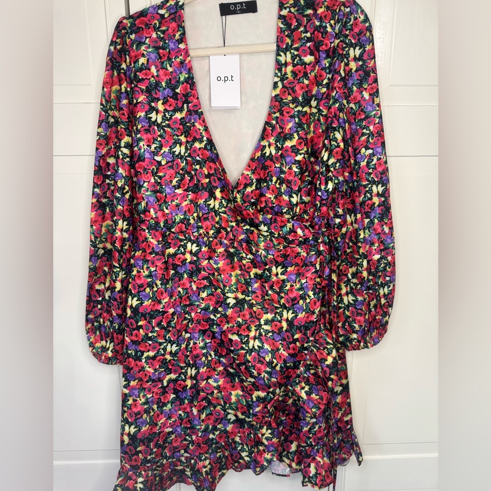 💕o.p.t Vibrant Floral Long Sleeve Wrap Dress - Multicolor